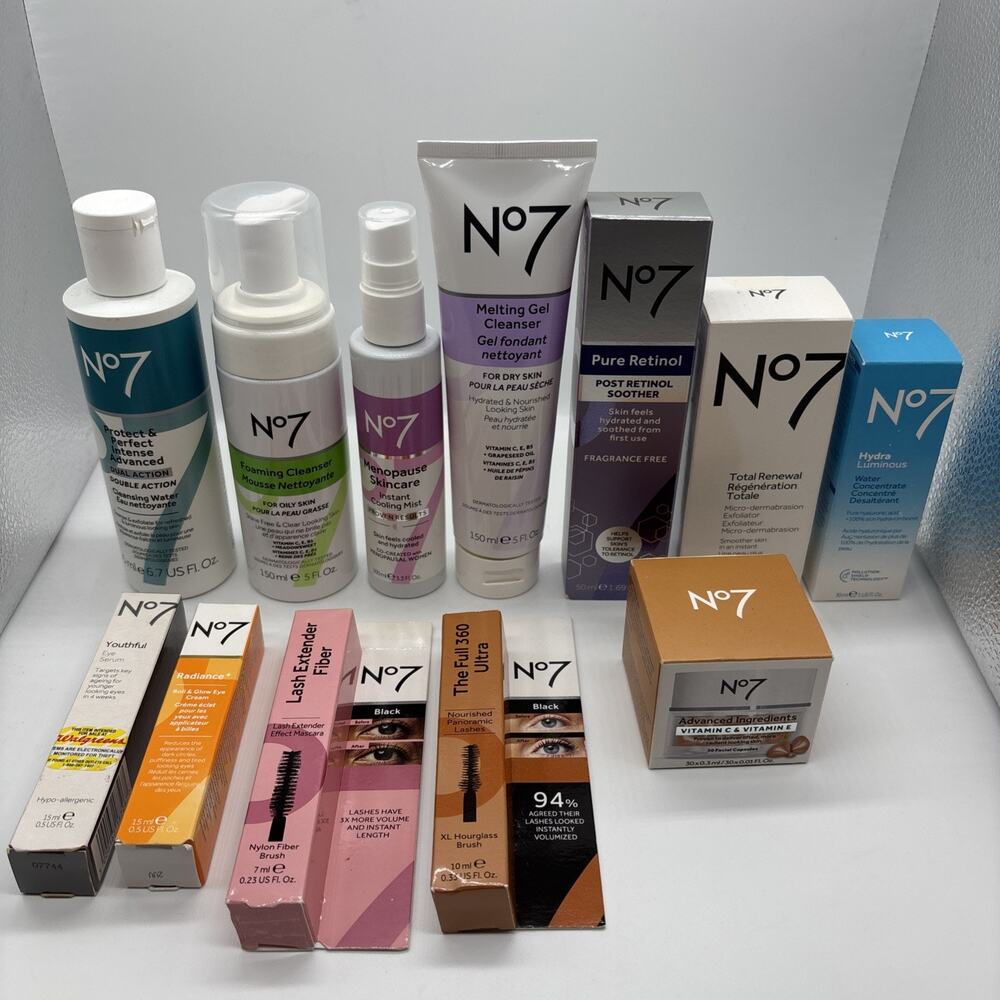 No7 Skincare & Makeup 12-Piece Bulk Lot Pure Retinol Cleanser Mascara Serum